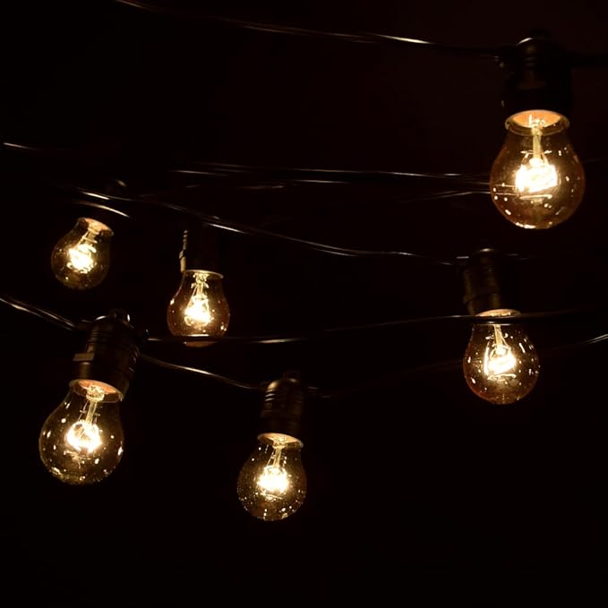 Hometown Evolution, Inc. E26 Commercial String Lights with 16 Gauge Wire (50 Foot 25 Socket, A15 15 Watt Clear Bulbs)