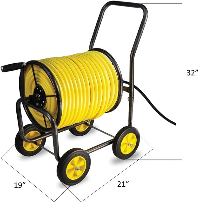 Garden Hose Reel Cart, Heavy Duty Steel Reel with Wheels, Garden Hose Holder for Outside, Backyard, or Lawn, Mobile Garden Cart Holds Up to 250 ft of 5/8’’
