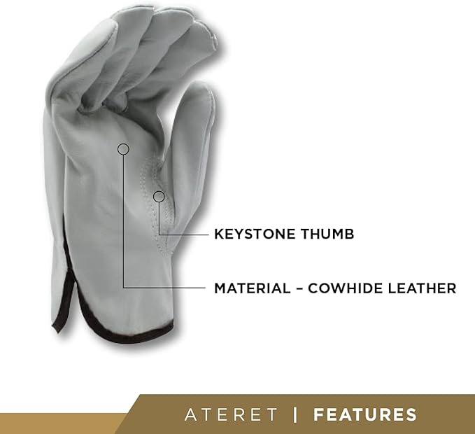 ATERET 120 Pairs Large Heavy Duty Durable Cowhide Leather Work Gloves I Driver Gloves for Truck Driving, Warehouse, Gardening, Farming