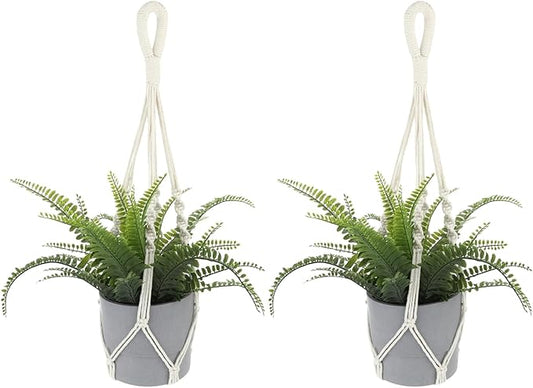 2 PCS Macrame Plant Hanger Indoor Hanging Plant Holder Hand-Woven Cotton Rope Flower Pot Basket with Metal Hook Rings Window Plant Hanger for Outdoor Hanging Pots Home Boho Decor, No Tassels, 23.6"