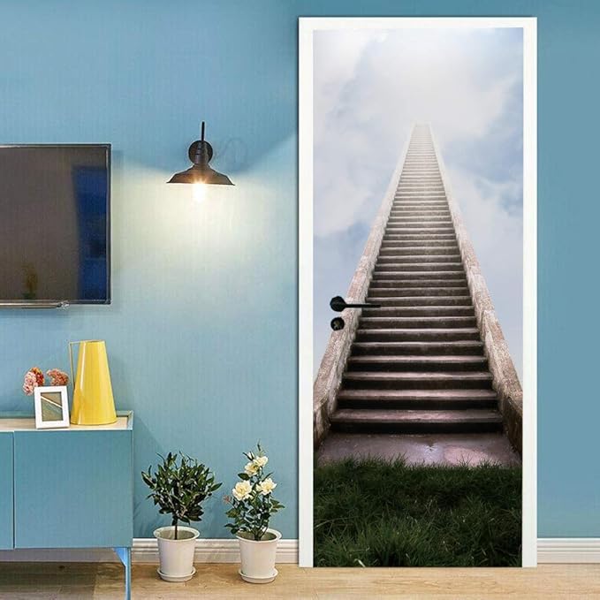 3D Door Stickers Murals - Peel & Stick - Stairs & Wall - Self-Adhesive Decals - Removable PVC Waterproof Door Poster - Bedroom & Living Room - 37.4" x 84.6"