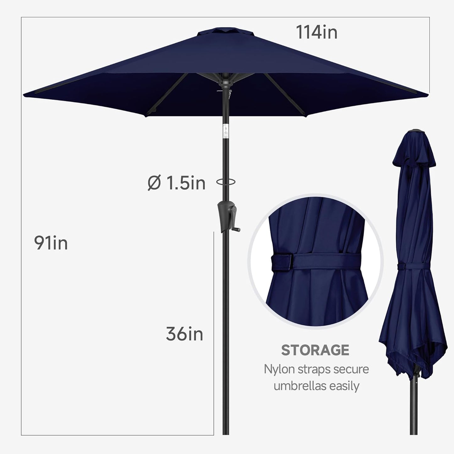FLAME&SHADE 10ft Patio Umbrella - Outdoor Umbrella with 6 Sturdy Ribs, Push Button Tilt and Crank, UV Protection Table Market Umbrella for Pool, Porch，Garden, Deck, Backyard (Navy Blue)