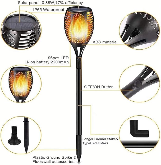 2 Pack Solar Light Outdoor (Super Larger Size) 96led Solar torches for outside,Ultra-Bright Solar Light Outdoor with Flickering Flame,Auto Lighting Dusk to Dawn Landscape Patio Lights for Garden Decor