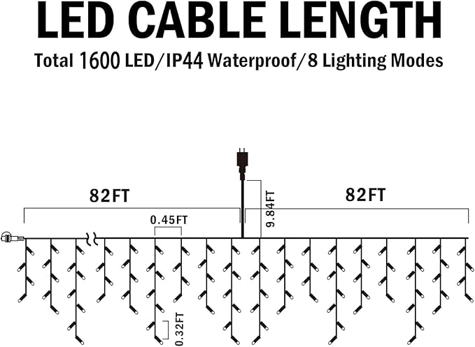Hezbjiti Christmas Lights Outdoor Decorations,LED Christmas Lights 8 Modes 75 Drops Fairy String Curtain Lights for Christmas Decor Eaves Window Party Yard Garden (Red Green Cold, 1600LED 164FT)