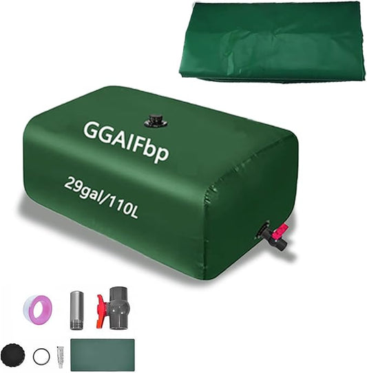 Water Storage Bladder 29Gal/110L Portable Large Capacity Water Storage Containers,Foldable Emergency Water Tank Water Bag W/Spigots and Overflow Kit for RVs, Fire Prevention, Irrigation