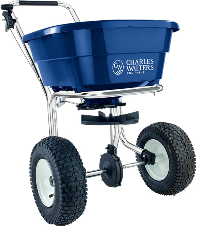 Charles Walters Equipment CW2800S Landscape Rated Broadcast Spreader with Stainless Steel Frame for Spreading Fertilizer and Ice Melt on Lawns, Walkways, and Driveways, 80lbs Capacity, 38" x 33"
