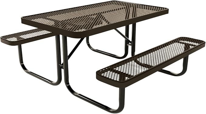 Coated Outdoor Furniture Heavy-Duty Portable Outdoor Kids Table, Expanded Metal Kids Picnic Table, Commercial-Grade Picnic Table, Made in America (4ft Rectangular, Childrens, Textured Brown)