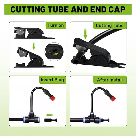 Garden Drip Irrigation Kit, 100ft Black Hose, 360° Pure Copper Closeable Nozzle, Patio Misting Plant Watering Sprinkler, Faucet Separator, Sprinkler Hose Adapter (28 360° nozzles + 28 T-connectors)