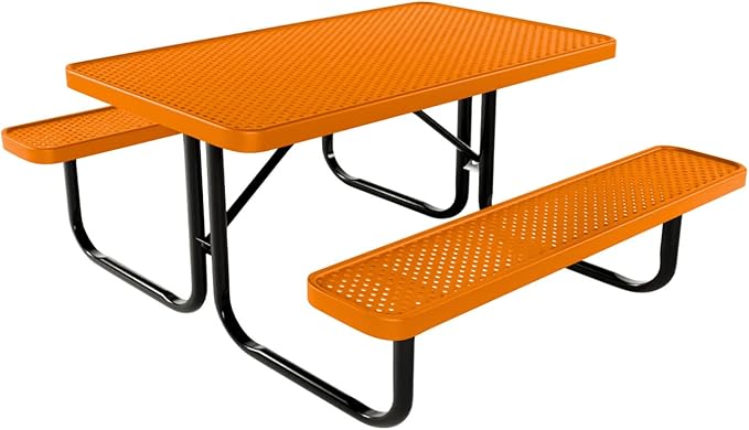 Coated Outdoor Furniture Heavy-Duty Portable Outdoor Kids Table, Punched Steel Kids Picnic Table, Commercial-Grade Picnic Table, Made in America (4ft Rectangular, Childrens, Orange)