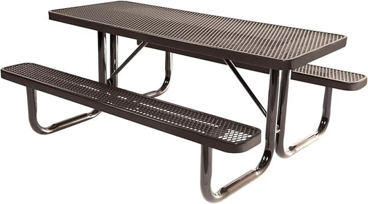 Coated Outdoor Furniture Heavy-Duty Portable Outdoor Picnic Table, Thermoplastic Coated Expanded Metal Commercial-Grade Patio Dining Furniture Made in America (6ft Rectangular, Brown)