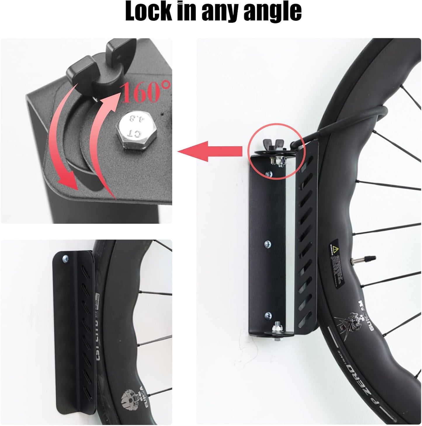 Bike Wall Mount Vertical, Swivel Bike Hangers For Garage, Bike Rack Garage Wall, Bicycle Hooks, Garden Indoor Outdoor Storage, All Metal (4Pack)