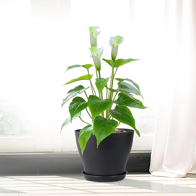 6 inch Plastic Nursery Pots, 16 Pack Plant Pots for Small Indoor Outdoor Plants, Flower Pots with Drainage Holes and Saucers, Decorative Seedling Starter Planters for House Plants, Black