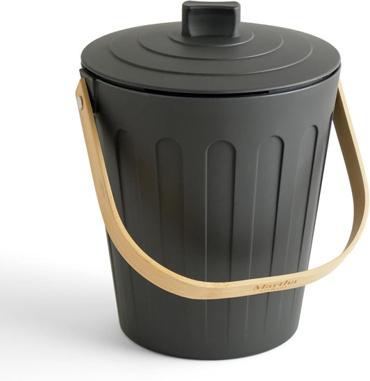 Martha Stewart Indoor Compost Bin | Countertop Composting Bucket for Kitchen | .7 Gallon Capacity | Includes Filter | Plant Based Materials | Charcoal Black