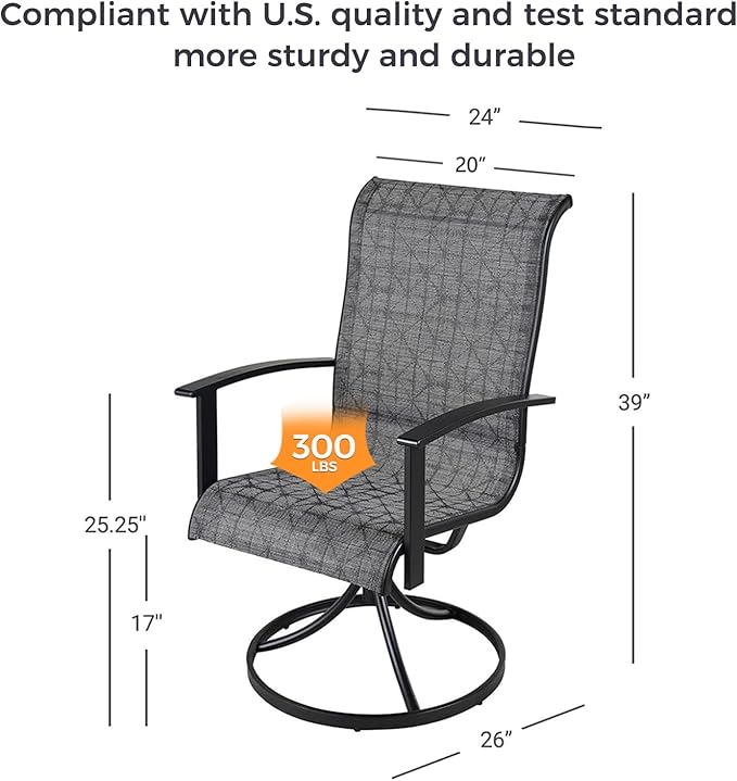Grand patio Outdoor Swivel Dining Chairs 4-Piece Patio Dining Chairs Set Mesh Sling Patio High Back Swivel Rockers, Black & Grey Plaid