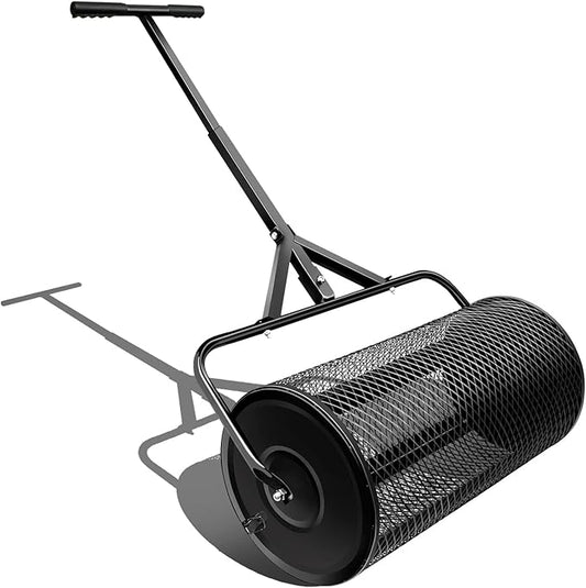 Compost Spreader, Durable Lawn Roller, Manure Spreader with Upgrade T Shaped Handle, Top Soil Spreader for Lawn and Garden Care Manure Spreaders Roller (16 Inch-T-Black-S)