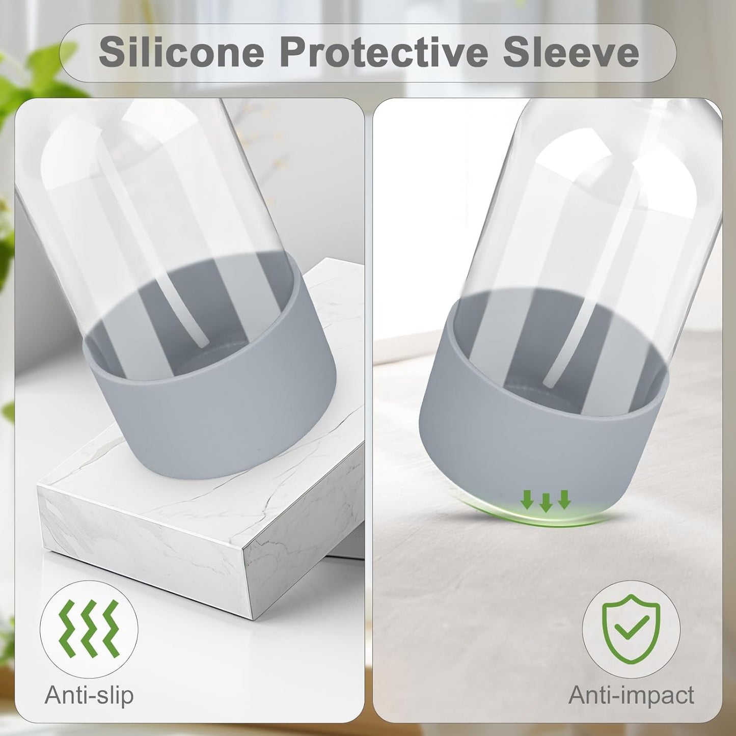 2 Pack Glass Spray Bottles with Silicone Sleeve, 16 oz Empty Refillable Containers with Adjustable Spray Nozzles, Spray Bottles for Hair, Cleaning Solutions and Plants