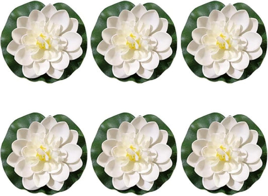 6 Pcs White Artificial Lotus Flowers Large Floating Lotus Flowers Faux Flowers Water Lily Flowers Fish Pond Plants with Artificial Lily Pads, Home Decor Flowers