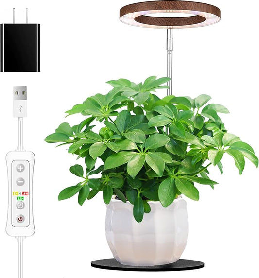 yadoker 72 LEDs Plant Grow Light for Indoor Plant,Aluminum Walnut Wood Grain Desk LED Grow Light, Height Adjustable,6.3" Aluminum Housing,Automatic Timer with 8/12/16 Hours,10-Level Brightnes