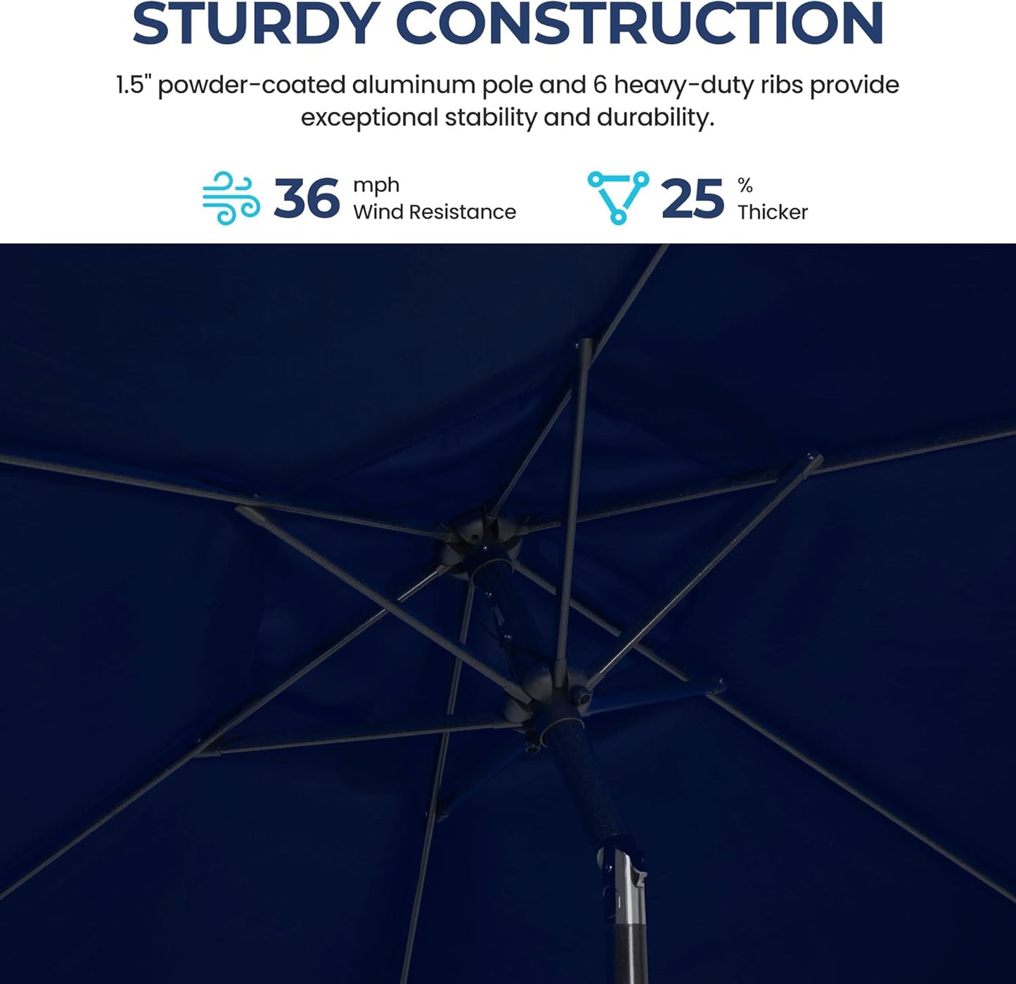 Aok Garden 7.5 ft Patio Umbrella Outdoor Market Umbrella Tilt Button and Crank 6 Ribs for Deck Lawn Pool& Backyard