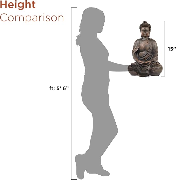 Alpine Corporation 15" Tall Indoor/Outdoor Meditating Buddha Statuary Décor