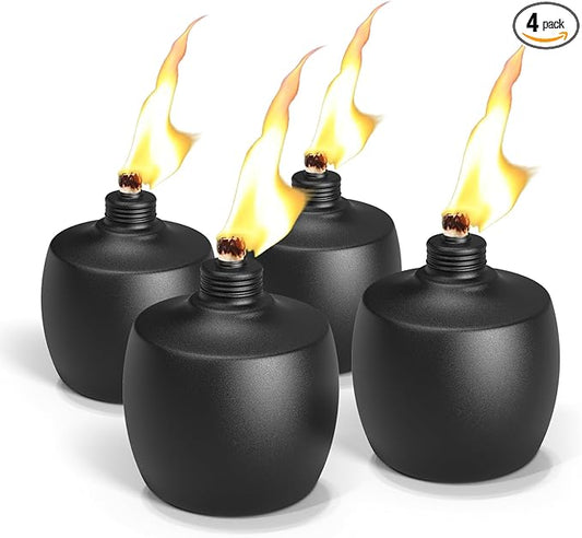 4-Pack Citronella Tabletop Torches, MQKIWAO 21 oz Table Top Torches for Outdoor, Metal Oil Burner Candles, Garden Torches with Fiberglass Wick for Yard, Patio, Deck, Garden, Party, Landscape