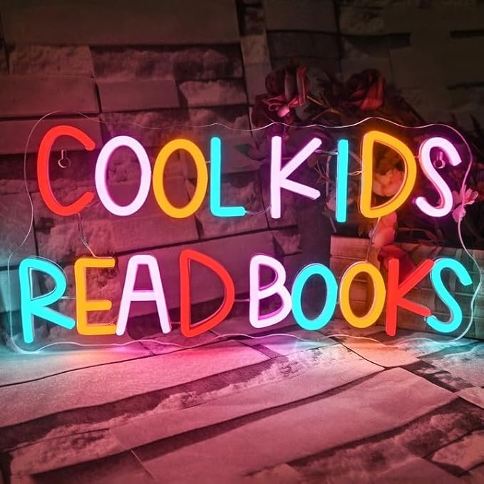 Cool Kids Read Books Neon Sign Reading Corner for Kids Neon Signs for Wall Decor LED Light Library Classroom Book Club Christmas Gift for Kids & Teens(5V2A)