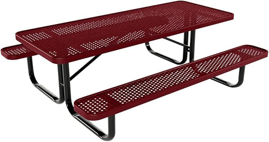 Coated Outdoor Furniture Heavy-Duty Portable Outdoor Kids Table, Punched Steel Kids Picnic Table, Commercial-Grade Picnic Table, Made in America (6ft Rectangular, Childrens, Burgundy)