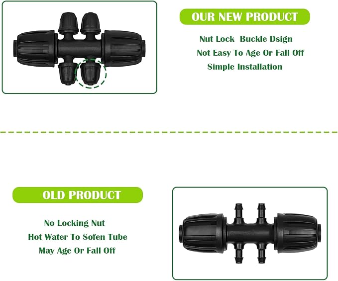 13 Pcs Drip Irrigation Fittings for 1/2 Inch Tubing (1/2" ID x 0.65" OD) to 1/4 Inch Irrigation Tubing, Locked Barbed 1/2" to 1/4" Reducing Tee Connector Drip Line Parts