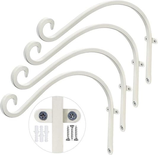 AJART Hanging Plant Bracket for Plant Hangers Outdoor (4 Pieces -12 inch) More Stable and Sturdy White Plant Hooks
