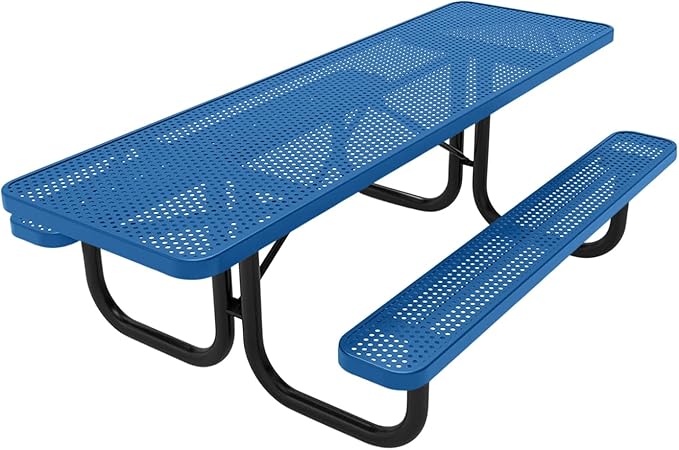 Coated Outdoor Furniture Heavy-Duty Portable ADA-Compliant Outdoor Picnic Table, Punched Steel Patio Dining Furniture Made in America (8ft Rectangular, Both-Side Handicap, Textured Light Blue)