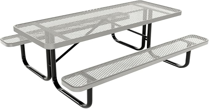 Coated Outdoor Furniture Heavy-Duty Portable Outdoor Kids Table, Expanded Metal Kids Picnic Table, Commercial-Grade Picnic Table, Made in America (6ft Rectangular, Childrens, Textured Grey)