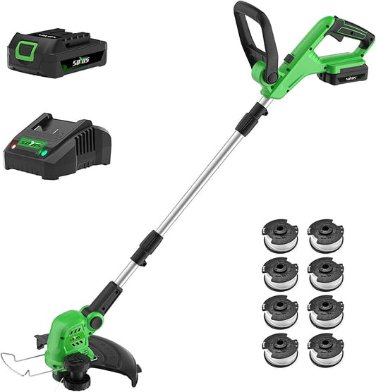 SOYUS Weed Wacker Cordless, 12 Inch String Trimmer Battery Powered with Battery and Charger, Lightweight Edger Trimmer with 8 Pcs Replace Spool Trimmer Lines