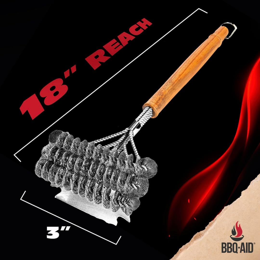 BBQ-AID Grill Brush for Outdoor Grill Bristle Free - 18" BBQ Brush for Grill Cleaning Kit - Safe BBQ Grill Cleaner Brush and Scraper - Stainless Grill Cleaning Brush for Any Grill, Grill Accessories