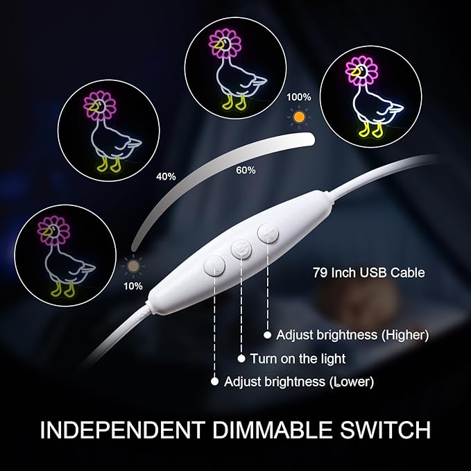 Duck Neon Sign Pink Daisy Duck Neon Signs for Wall Decor,USB Connectivity Dimmable Flower Duck Neon Light Signs for Bedroom Living Room Kids Room Apartment Home Bar Birthday Party