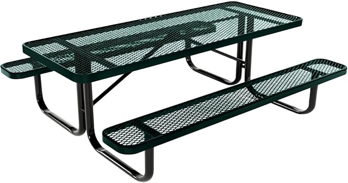 Coated Outdoor Furniture Heavy-Duty Portable Outdoor Kids Table, Expanded Metal Kids Picnic Table, Commercial-Grade Picnic Table, Made in America (6ft Rectangular, Childrens, Textured Dark Green)