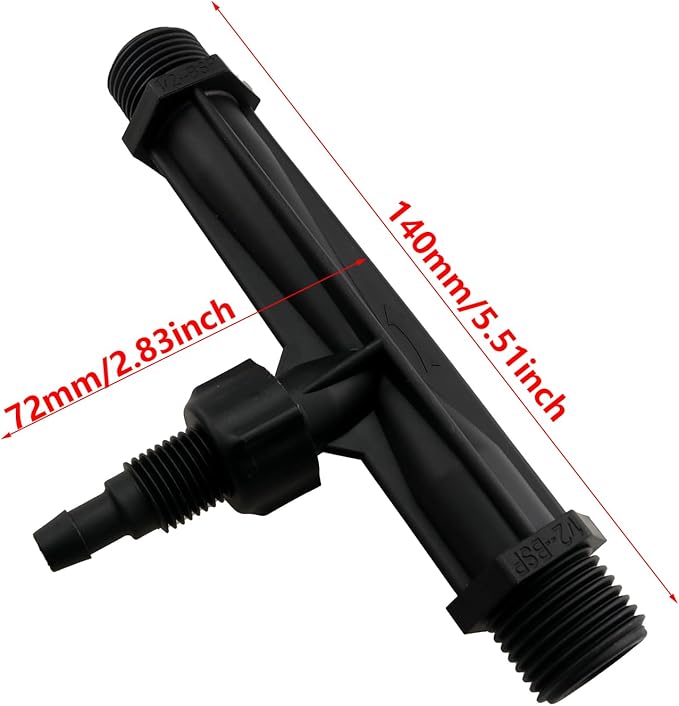 1/2-inch Plastic Irrigation Pipe Injector for Irrigation Venturi Fertilizer Mixer Injector Tube Suitable for Agricultural System Fertilizer and Chemical Injection Black