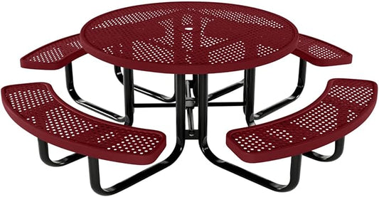 Coated Outdoor Furniture Heavy-Duty Portable Outdoor Kids Table with Umbrella Hole, Punched Steel Kids Picnic Table, Commercial-Grade, Made in America (46 In, Round, Childrens, Burgundy)