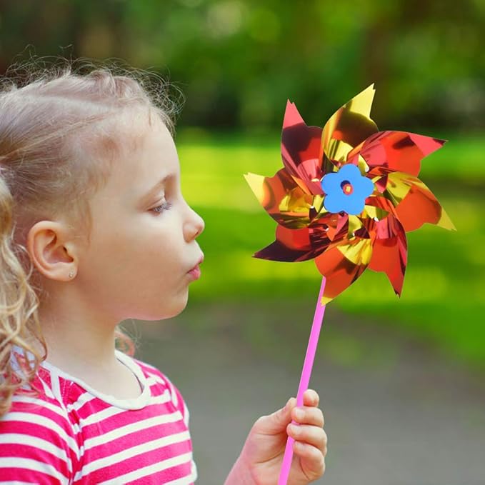 100pcs Plastic Rainbow Pinwheel,Windmill Party Pinwheels DIY Pinwheels Set for Kids Toy Garden Lawn Party Decor (100)
