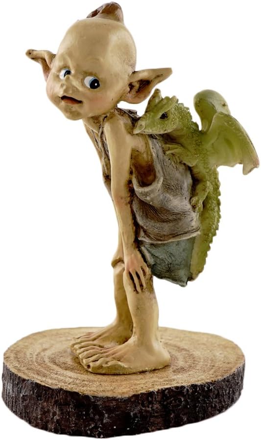 Top Collection Miniature Fairy Garden and Terrarium Statue, Garden Pixie Elf with Baby Dragon