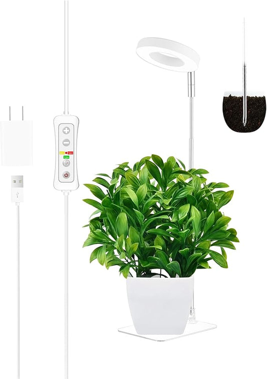 yadoker Halo Plant Grow Light,yadoker LED Growing Light Full Spectrum for Indoor Plants,Height Adjustable, Automatic Timer, 5V Low Safe Voltage,Idea for Small Plants