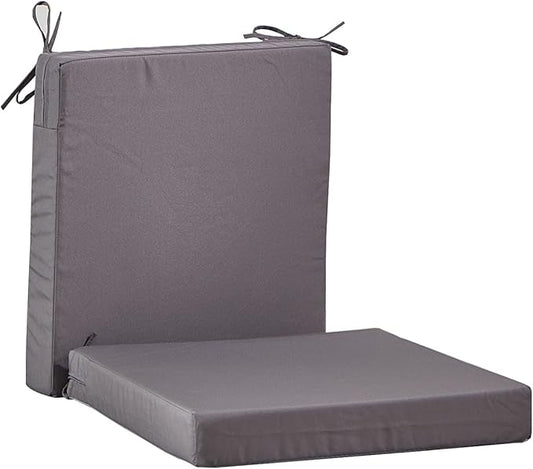 18.5 x 16 Inch Outdoor Chair Cushions for Patio Furniture, UV Resistant Non Slip Waterproof Replacement Patio Seat Cushion with Ties Set of 2, Dark Grey