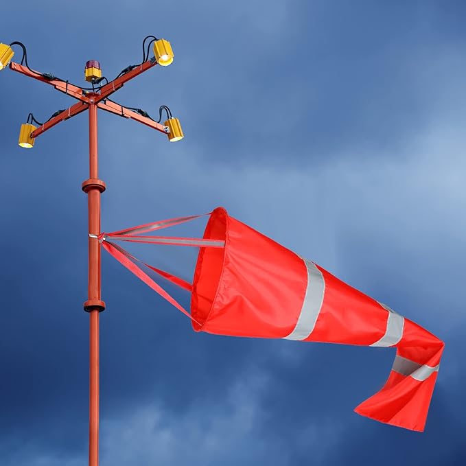 2 Pcs Airport Windsocks Measurement Sock Bag with Reflective Belt Oxford Fabric Ripstop Wind Sock Wind Direction Indicator Windsocks Outdoor Aviation Flag for Airport Farm, 31.5 Inch, 39 Inch(Red)