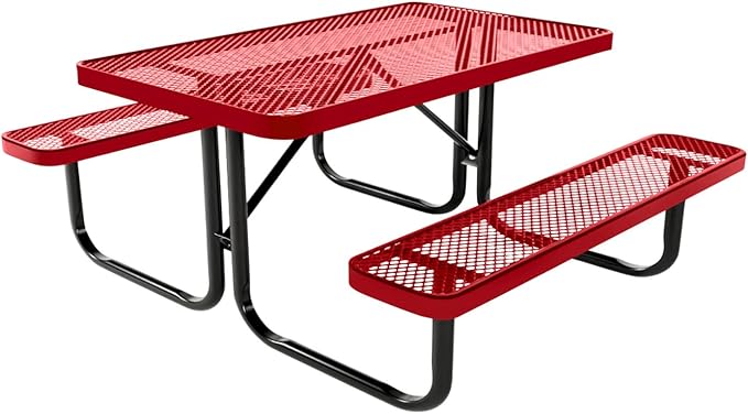 Coated Outdoor Furniture Heavy-Duty Portable Outdoor Kids Table, Expanded Metal Kids Picnic Table, Commercial-Grade Picnic Table, Made in America (4ft Rectangular, Childrens, Textured Red)