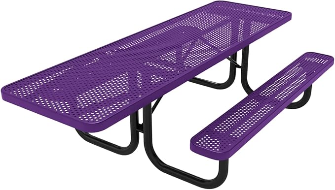 Coated Outdoor Furniture Heavy-Duty Portable ADA-Compliant Outdoor Picnic Table, Punched Steel Patio Dining Furniture Made in America (8ft Rectangular, One-Side Handicap, Purple)