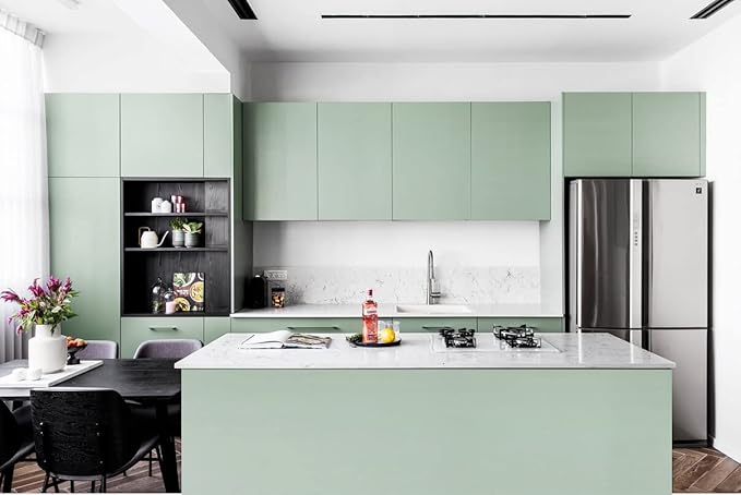 Dimoon 118''x17.7'' Green Peel and Stick Wallpaper Contact Paper Modern Self Adhesive Wall Paper Removable Renter Friendly Textured Solid Color Shelf Cabinet Vinyl Roll (118''x17.7'',Palegreen)