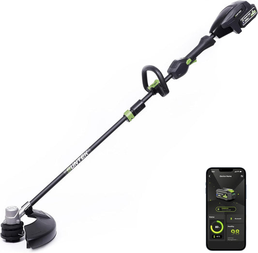 SUNTEK Electric String Trimmer Edger, 40V 15-Inch Brushless String Trimmer Cordless with 4.0Ah Battery and Fast Charger Included, 2-Speed Levels, Integrated Screen and APP Connection, Aluminum, Black