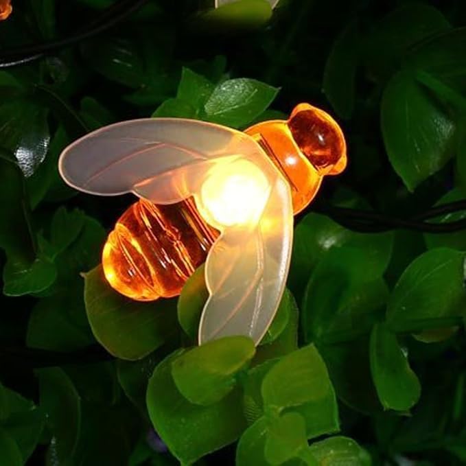 Solar Bee String Lights, 21Ft 30 Led Bee Shape Fairy String Lights Solar Operated String Lights for Garden, Patio, Lawn Decoration (Warm White)