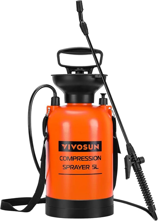 VIVOSUN 1.35-Gallon Pump Pressure Sprayer, Pressurized Lawn & Garden Water Spray Bottle with Adjustable Shoulder Strap, for Spraying Plants, Garden Watering and Household Cleaning