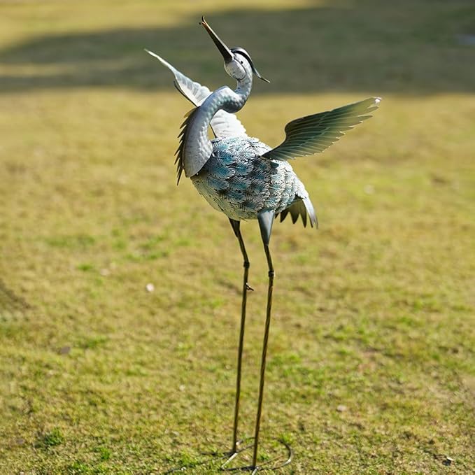 DREAMSOUL 40" Large Blue Heron Garden Statues Metal Crane Outdoor Statues Yard Art, Bird Statue for Backyard Lawn Patio Outside Decor