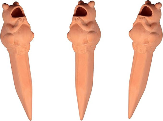 Terracotta Plant Self Watering Spikes - Set of 3 Terracotta Self Watering Bulbs, Self Watering Stakes, Self Watering Globes for Pot Plants (Frogs Plain, Large)